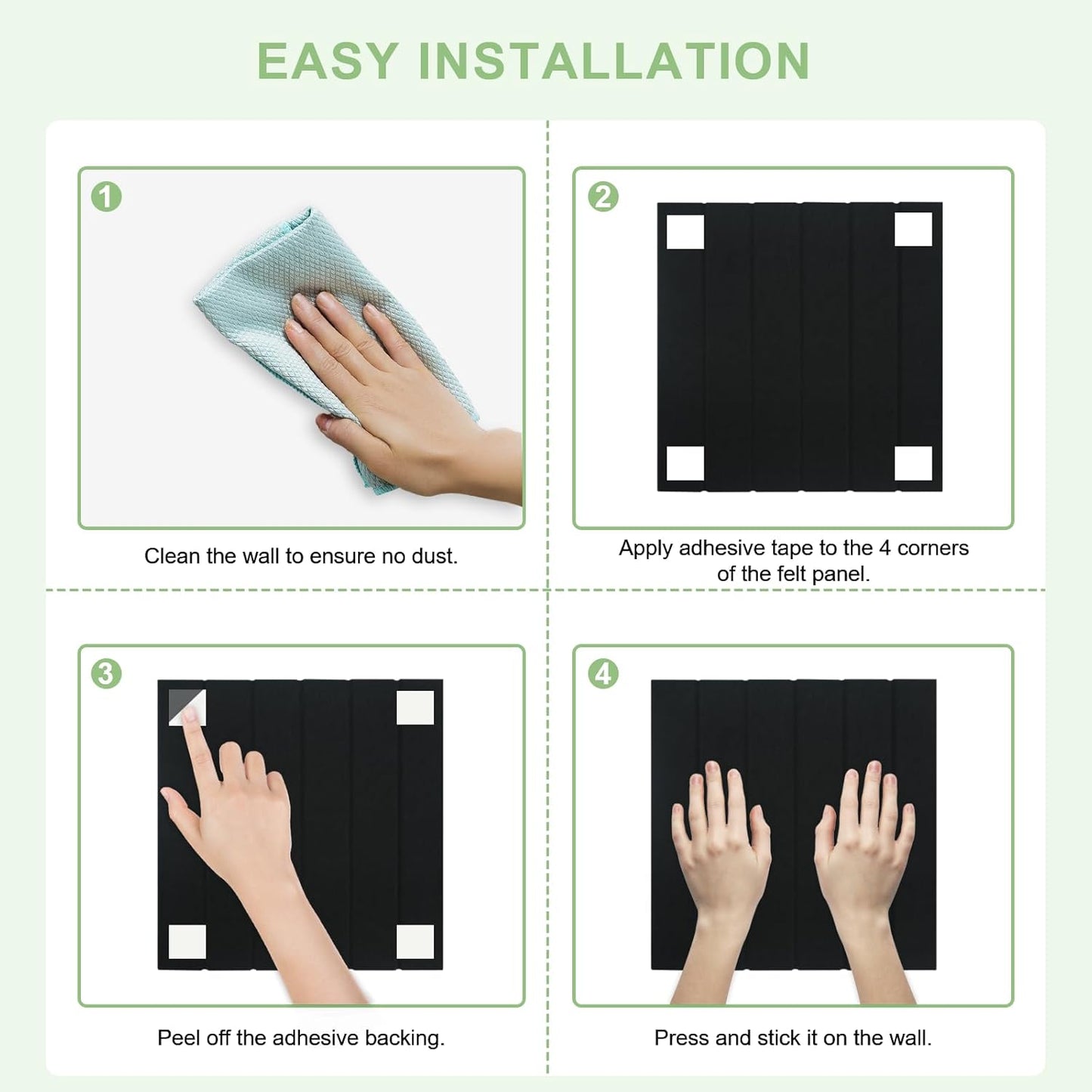 12 Pack Large Cork Board for Walls, Slat Wall Paneling, 48" X 36" Felt Bulletin Board Tiles with Safe Removable Adhesive Tabs & Push Pins, Pin Board Cork Board Wall Organizer for Office - Black