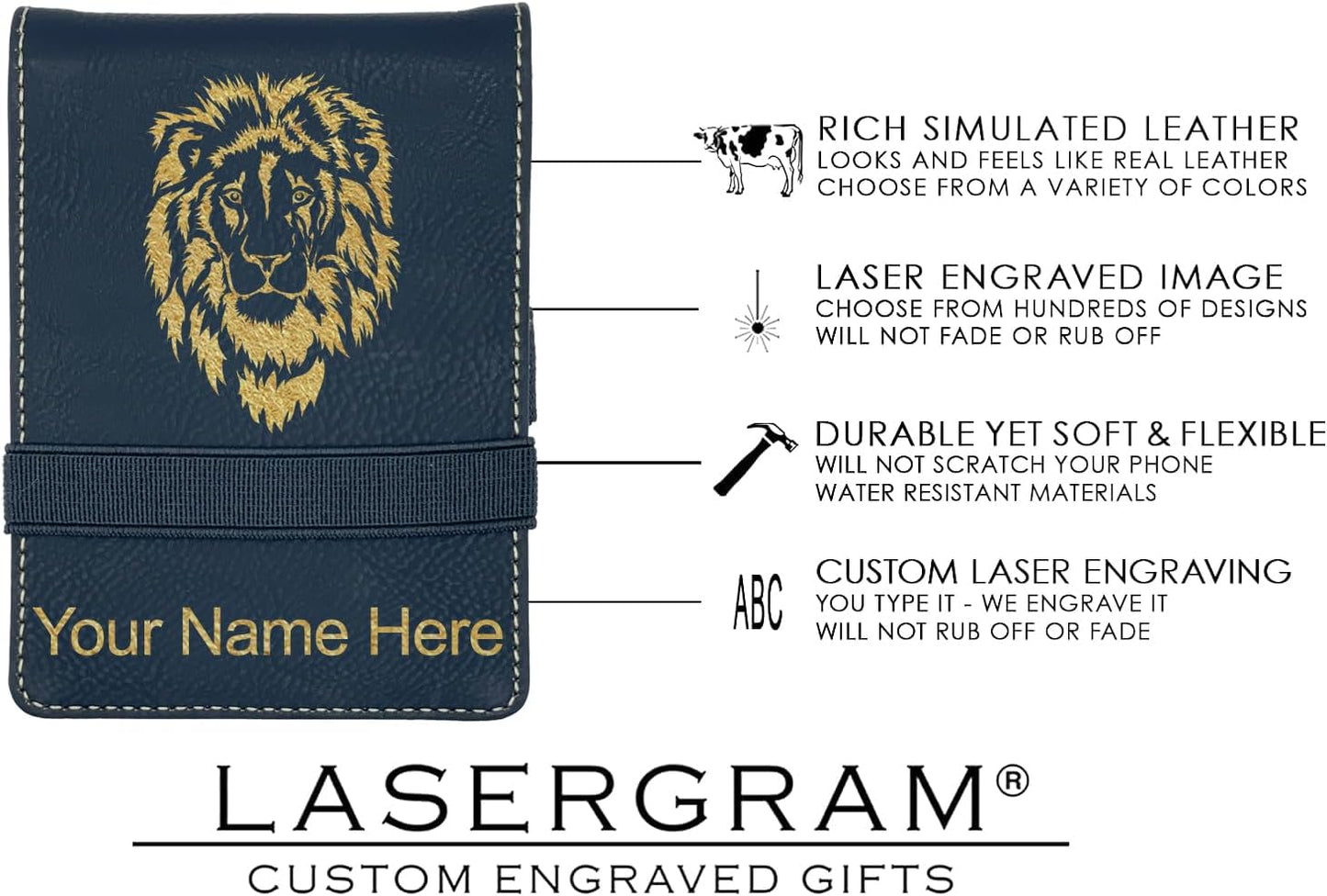 LaserGram Mini Padfolio with Notepad and Pen, Flag of The United States, Personalized Engraving Included (Black with Gold)