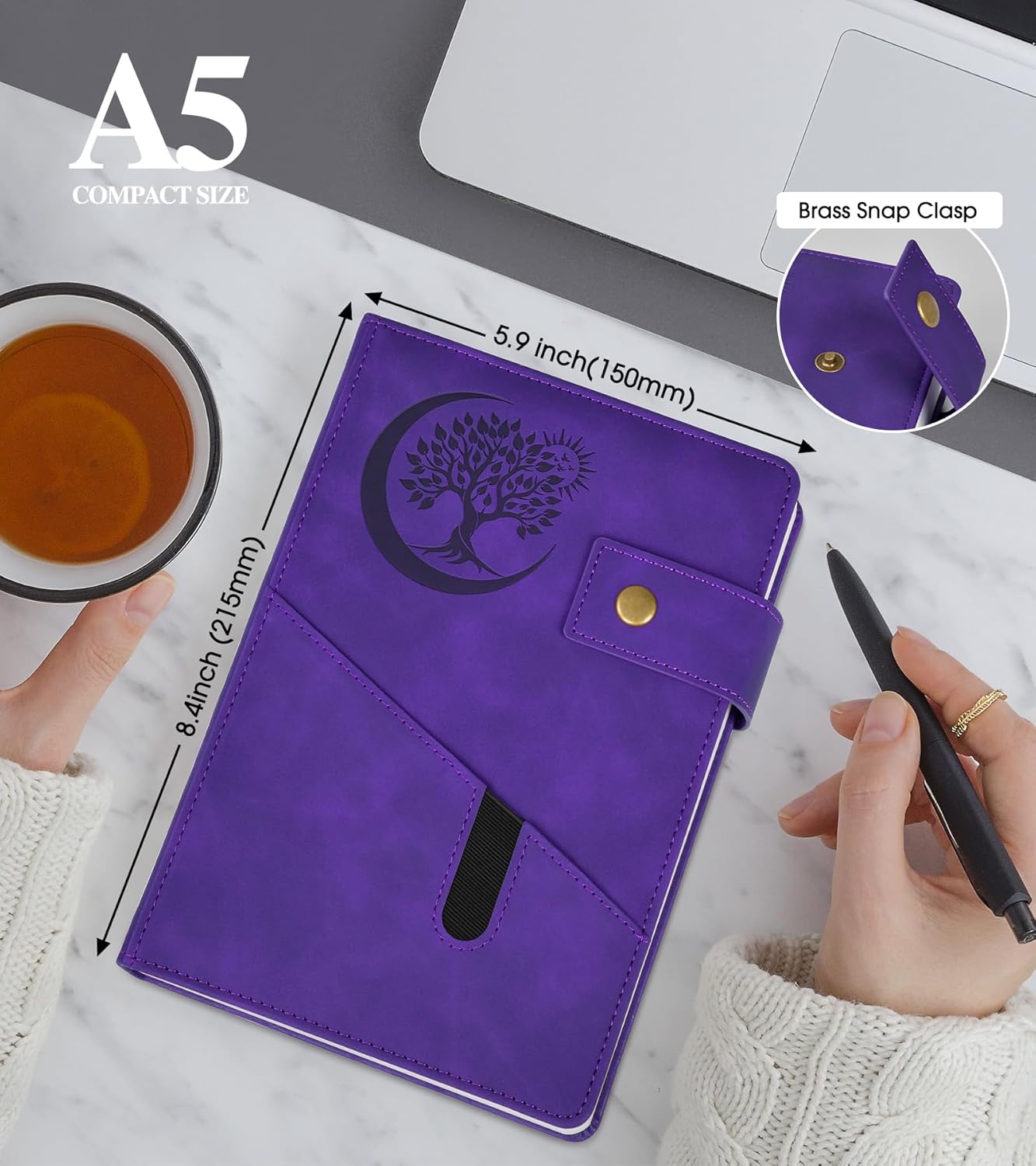 Blank Journal Notebook, A5 Hardcover Leather Sketchbook with 200 Pages Thick Blank Paper for Men Women, Unlined Drawing & Writing Journal, 5.9" x 8.4" Plain Notebook (purple)