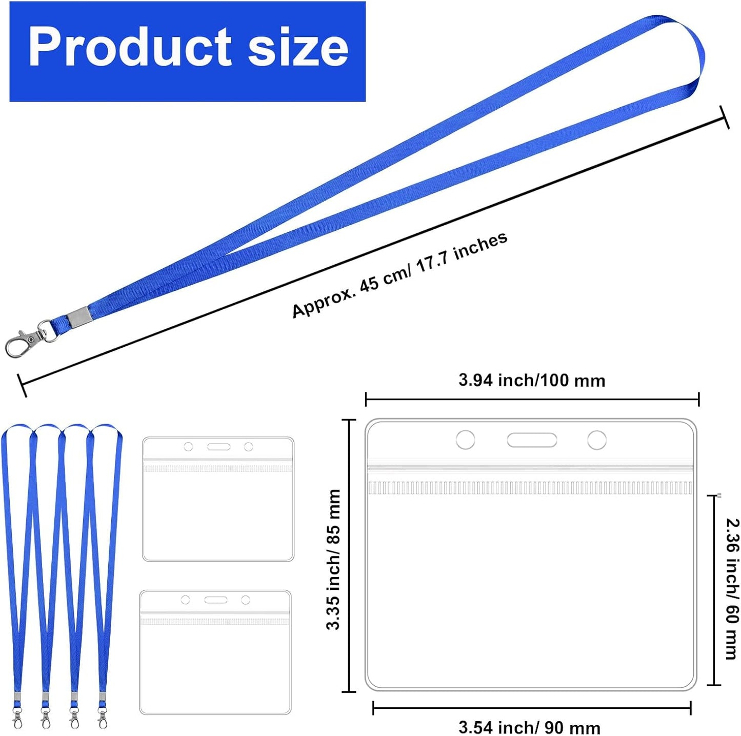 100 Pack Lanyards for ID Badges with Clear Name Tags, Reusable Lanyards Horizontal ID Card Badge Holders Plastic Name Badges for Men Women Kids Business School and Office Supplies (Blue)