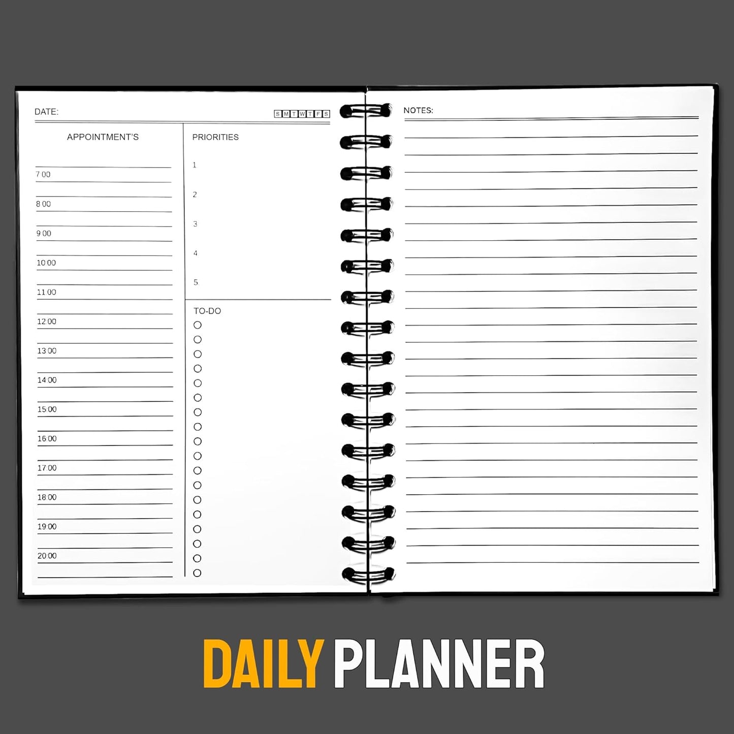 Undated Daily Planner Notebook With Hourly Schedule - Hardcover Appointment Day to do List Notebook for Women & Men - A5 Spiral Beige