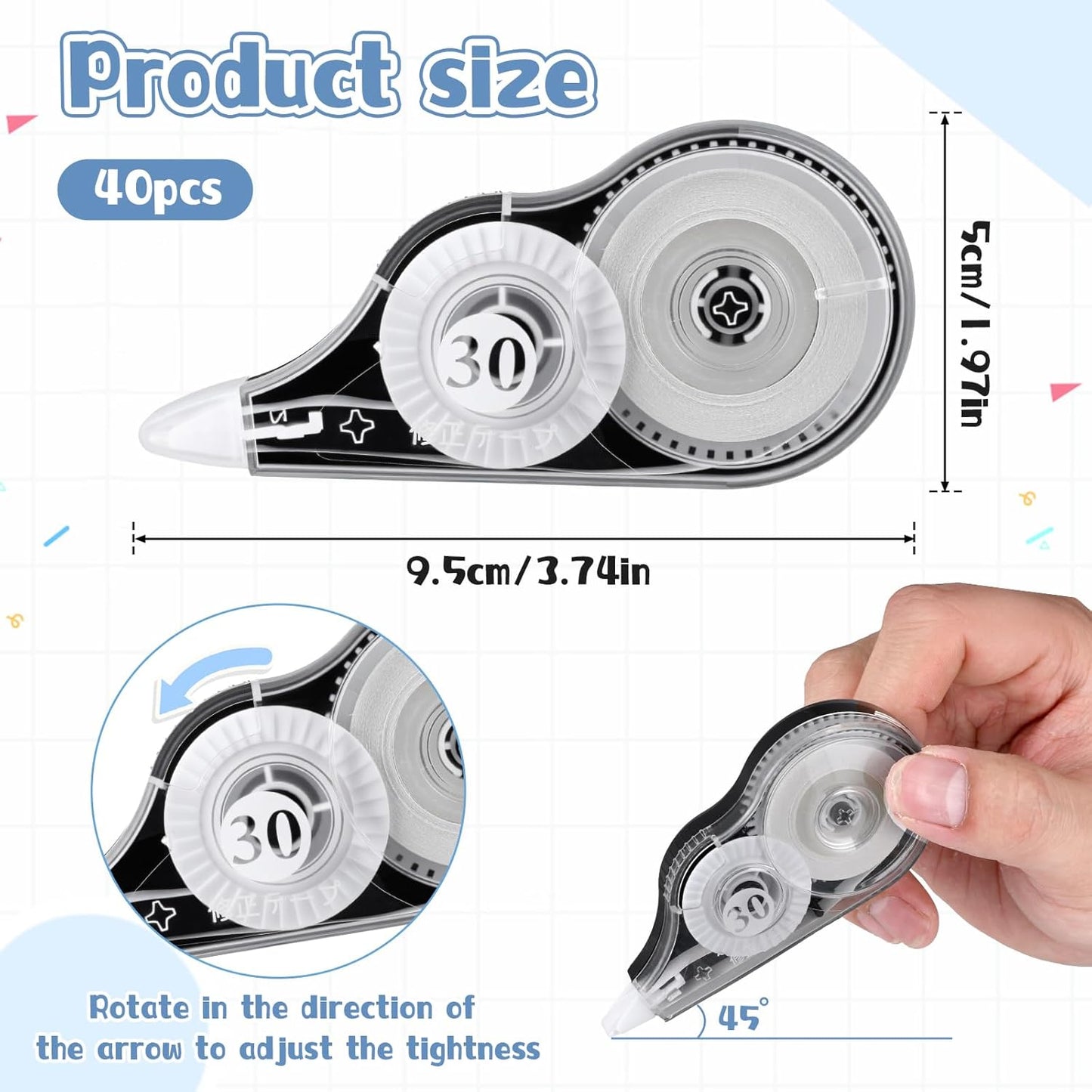 40 Pack 39 Feet White Out Correction Tape Easy To Use Applicator Whiteout Tape for Students Office Supplies