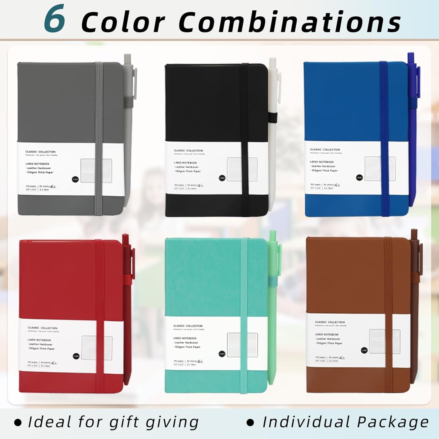 Coopay 24 Pack A6 Pocket Small Notebook with 24 Pens Bulk Classic Hardcover Leather Journal Set with Pen Holder for Men Women Writing, Office, Home, School, Business, 100GSM, 3.5” x 5.5”, Multicolor