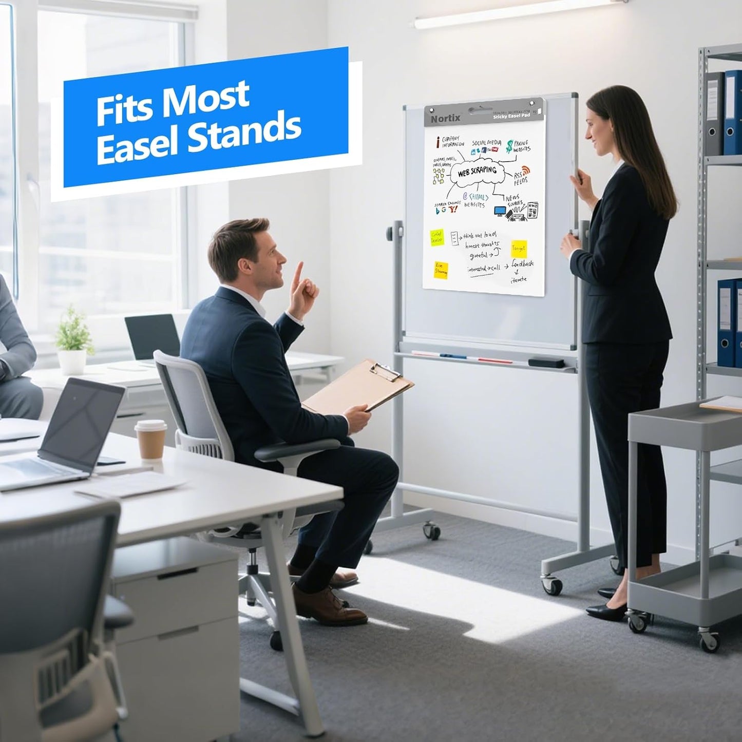 Nortix Flip Chart Paper, Sticky Easel Pads, Chart Paper for Teachers,Super Adhesive & Bleed-Resistant, Mini Self-Stick Easel Paper for Classroom/Office, 15 x 18 inch, 30 Sheets/Pad, 6 Pads