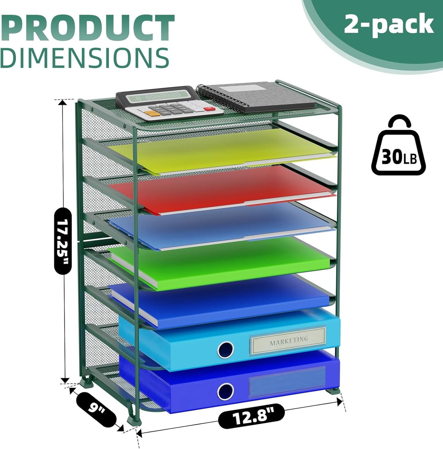 Simple Trending 2 Pack 8 Tier Letter Tray Paper - Mesh Desk File Organizer for Office School Desktop, Green