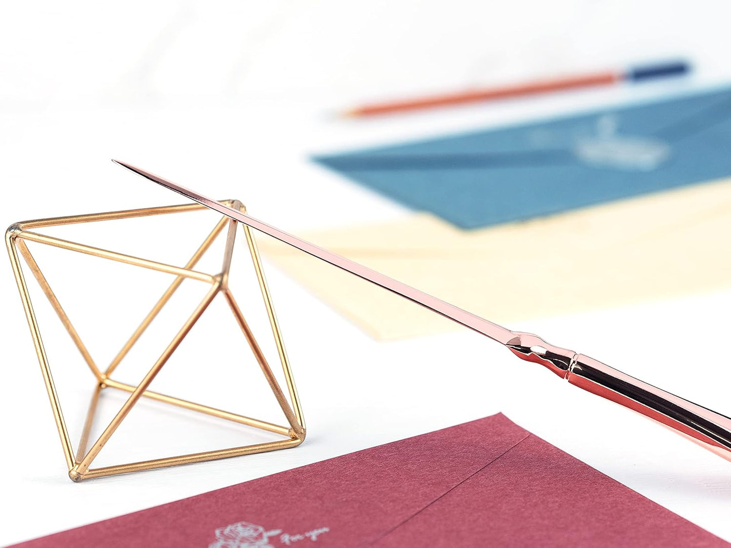 Rose Gold Letter Opener, Envelope Opener Knife Metal Letter Opening Knife, Paul Revere Paper Cutting Knife, 9 inches (2 Pack)