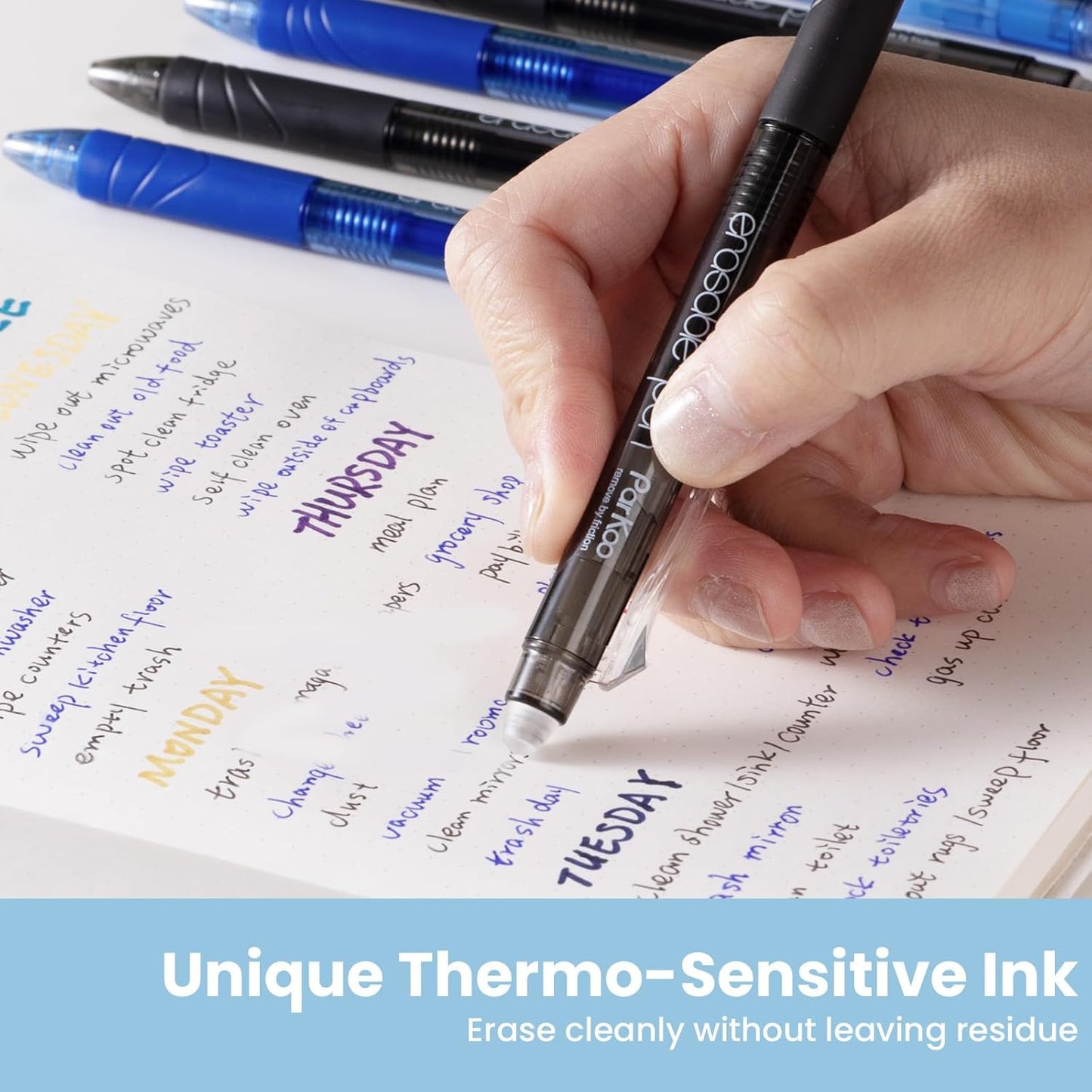 ParKoo 20 Pack Retractable Erasable Gel Pens Clicker, Fine Point 0.7 mm, Make Mistakes Disappear, Black Pens for Writing, Journaling and Crossword Puzzles