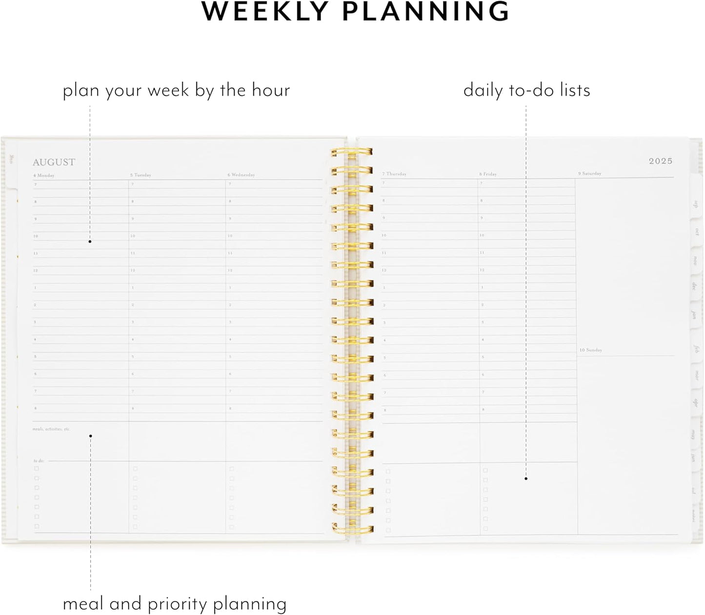 Sugar Paper 2025-2026 Large Weekly Spiral Academic Planner, August 2025 to July 2026, School, College & Student Planner, 12 Month, 10" x 11", Khaki Stripe