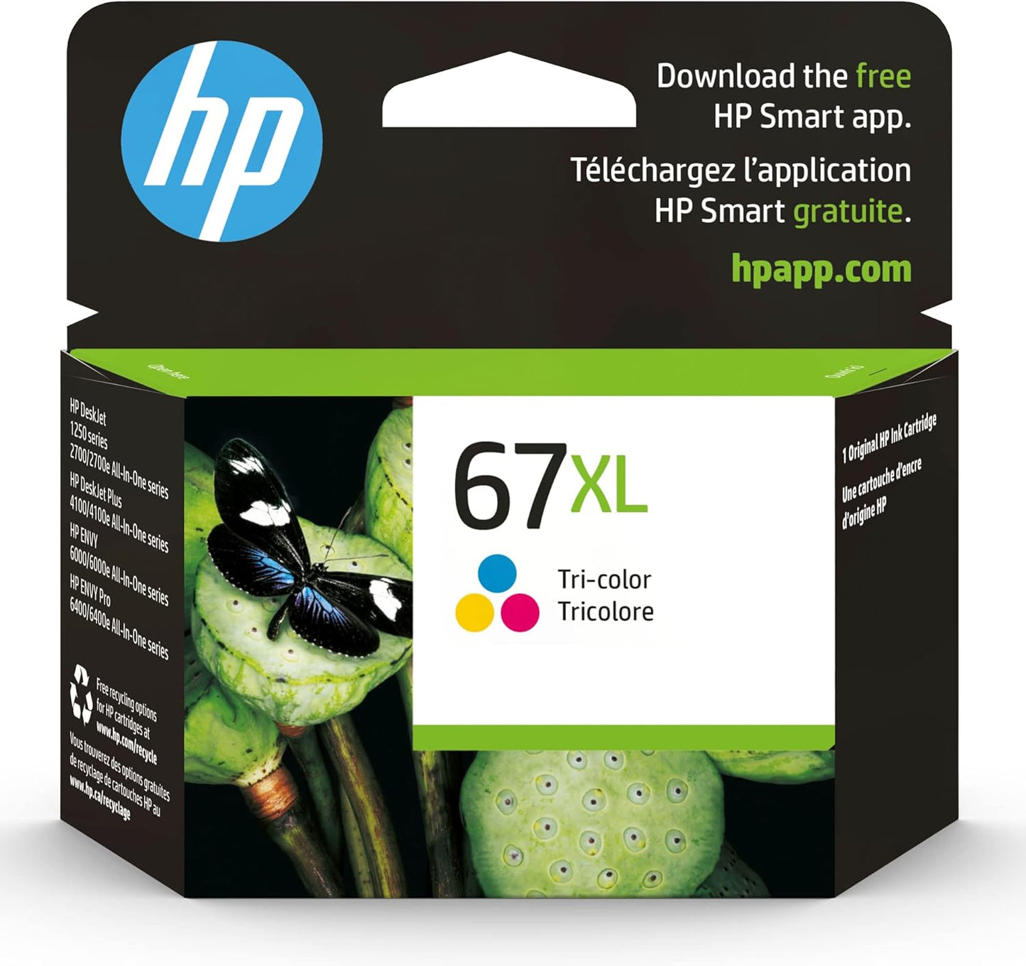 HP 67XL Tri-color High-yield Ink Cartridge for HP Printers | Works with Printer Series: DeskJet 1255, 2700, 4100; ENVY 6000, 6400 | Eligible for Instant Ink | 3YM58AN