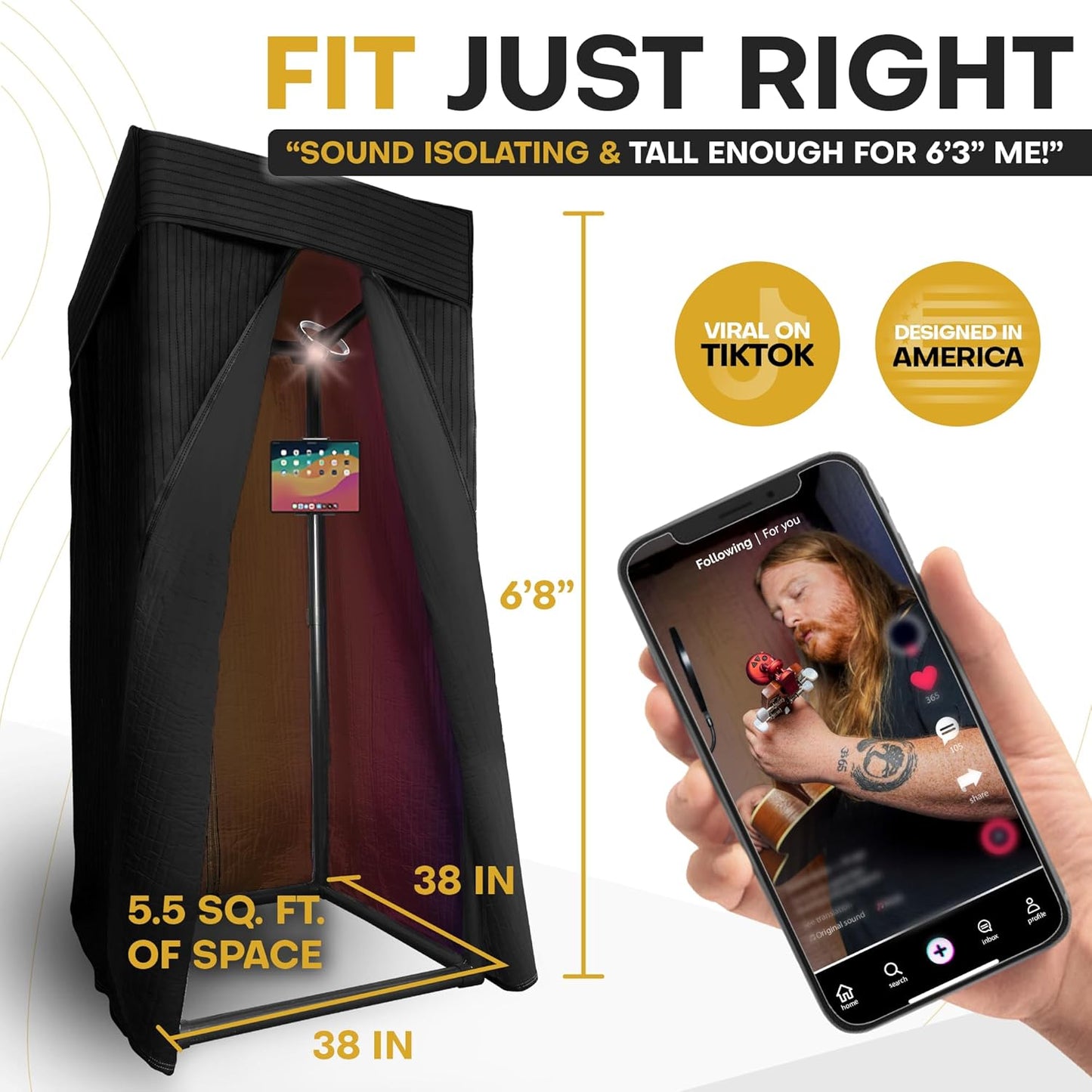 Updated 2025 OEM RECORDING SOUND BOOTH | Portable Studio for Crisp Dry Vocals | Acoustic Treatment for Any Space | Sound Isolation Booth for Home Studio | 5-Min Assembly w/Travel Bag & Extras