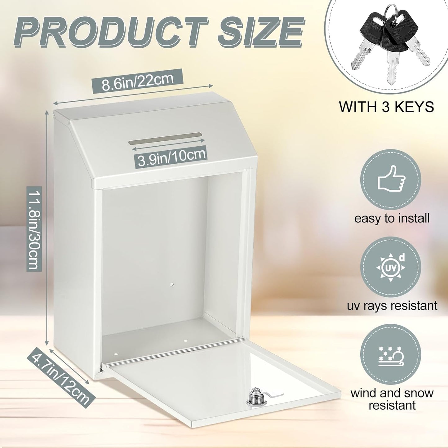 Metal Donation Cash Box Collection Safe Suggestion Box with Lock Wall Mounted Mailbox Delivery Ballot Container for Home Office Outdoor Door