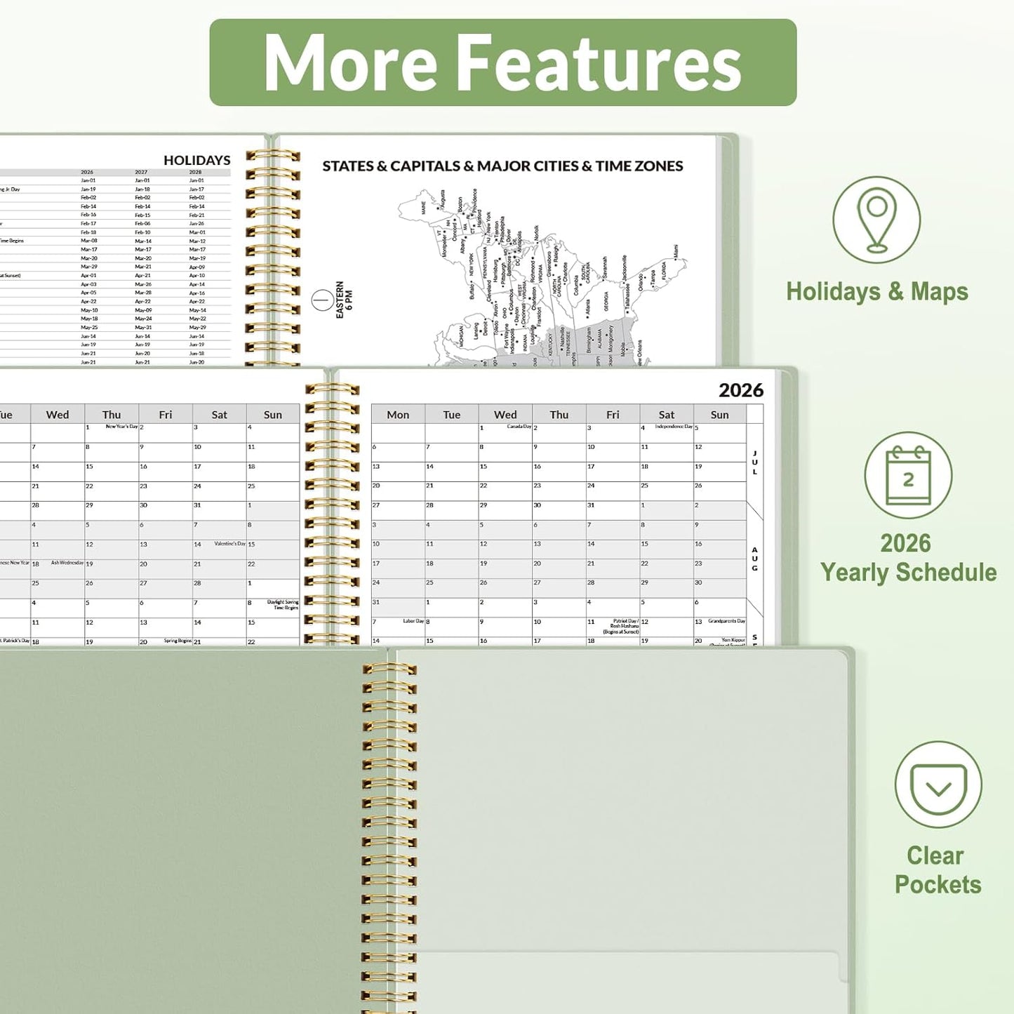 SUNEE 2026 Appointment Book, Quarter-Hourly, Weekly & Monthly - from January 2026 - December 2026, 8.5"x11" Weekly Planner, Flexible Cover, Note Pages, Pockets, Bookmark, Spiral Binding, Green