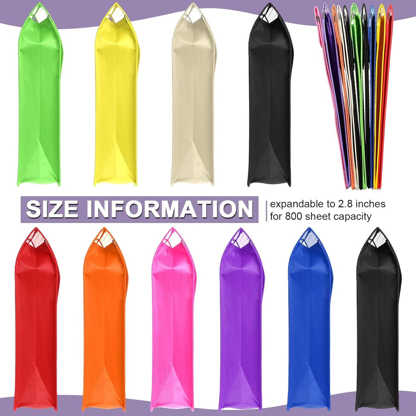 10 Pieces Plastic File Folders Envelope Expanding File Wallet Organizer Documents Folder with Snap Closure and Pocket, A4 Size Waterproof Transparent Pouch(Assorted Color,Vertical)