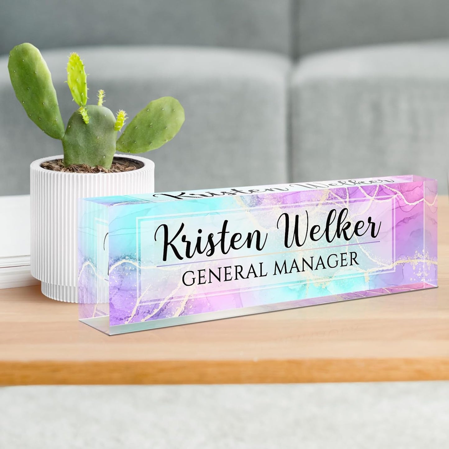 Gowellly Desk Name Plate Personalized - Custom Acrylic Name Plate for Desk - Enterprise Custom Logo/Text nameplates - Employee Appreciation Gifts (Colored Marble)