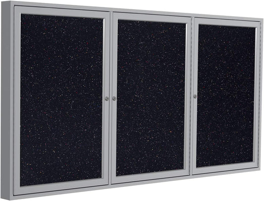 Ghent 48" x 96" 3-Door indoor Enclosed Recycled Rubber Bulletin Board, Shatter Resistant, with Lock, Satin Aluminum Frame,Confetti (PA34896TR-CF)-Made in USA
