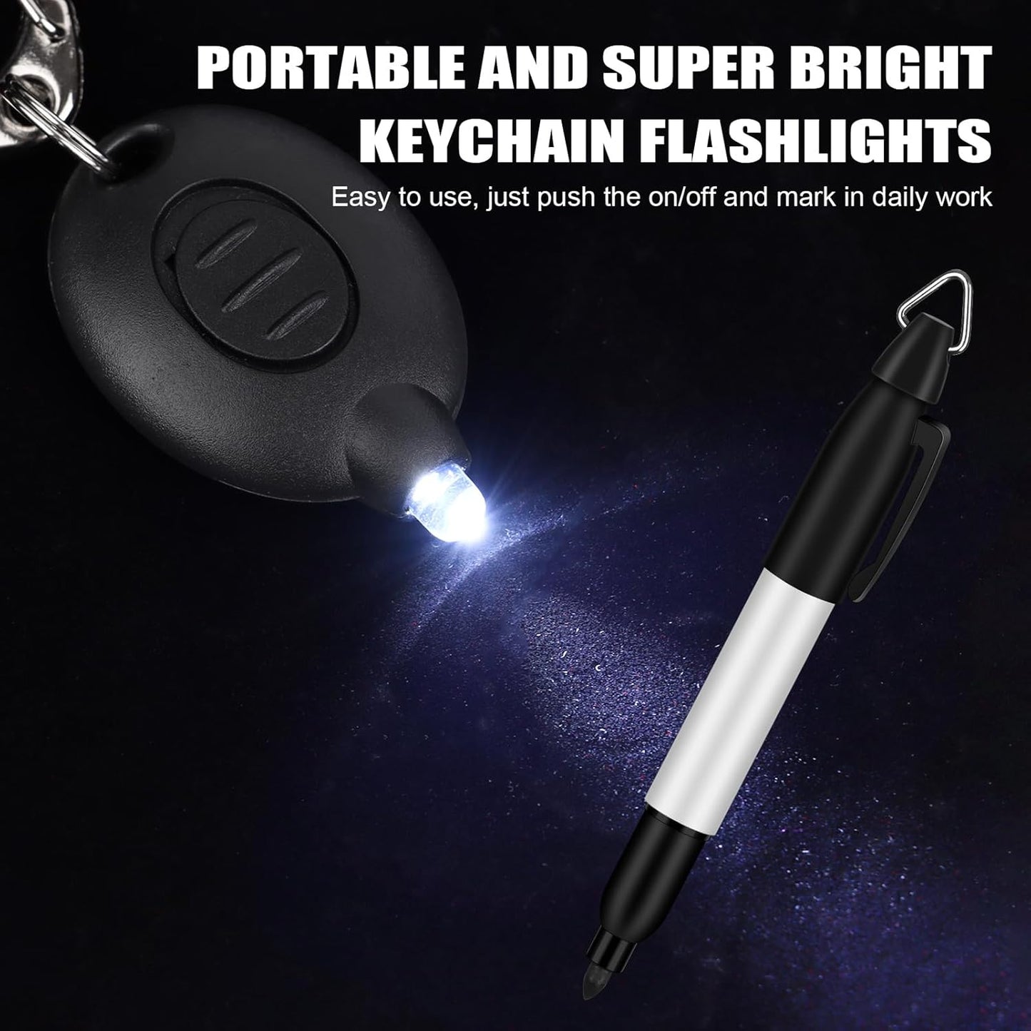 20Pcs Mini Flashlight Keychain Permanent Marker Keychain Mini Keychain Flashlights & Permanent Marking Pens LED Keychain Flashlight Mini LED Keychain Light Black Marker Pens