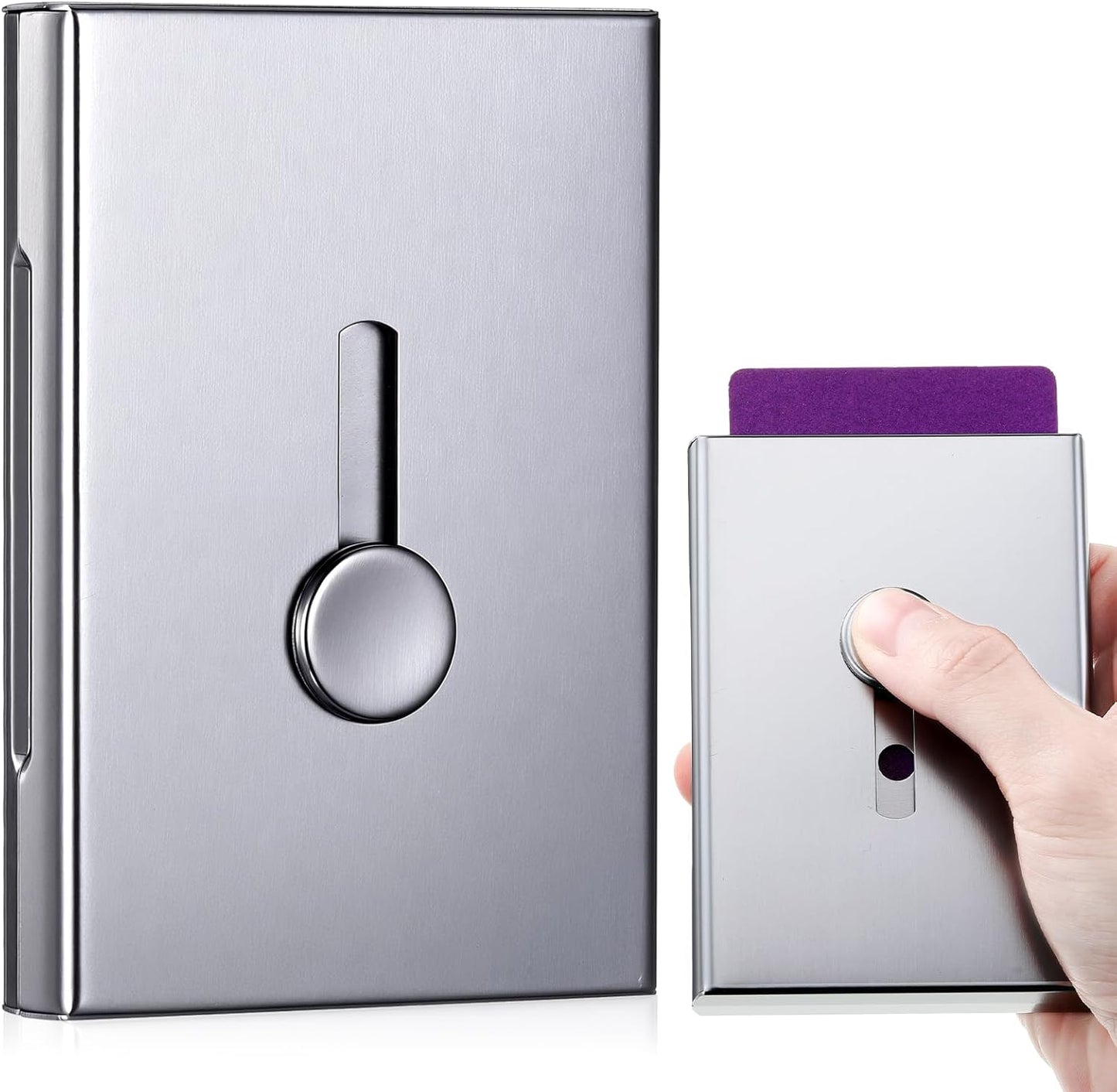 Zonon Large Thumb Drive Business Card Holder Fit 28 Name Credit Aluminum Alloy Slide out Name Card Case Portable Business Holder Wallet Pocket for Men Women (Gray)