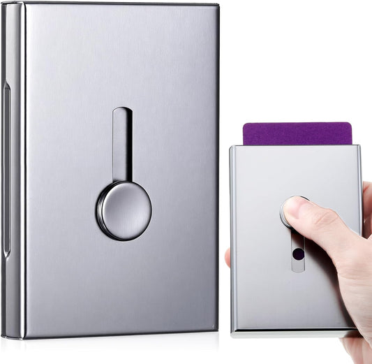 Zonon Large Thumb Drive Business Card Holder Fit 28 Name Credit Aluminum Alloy Slide out Name Card Case Portable Business Holder Wallet Pocket for Men Women (Gray)