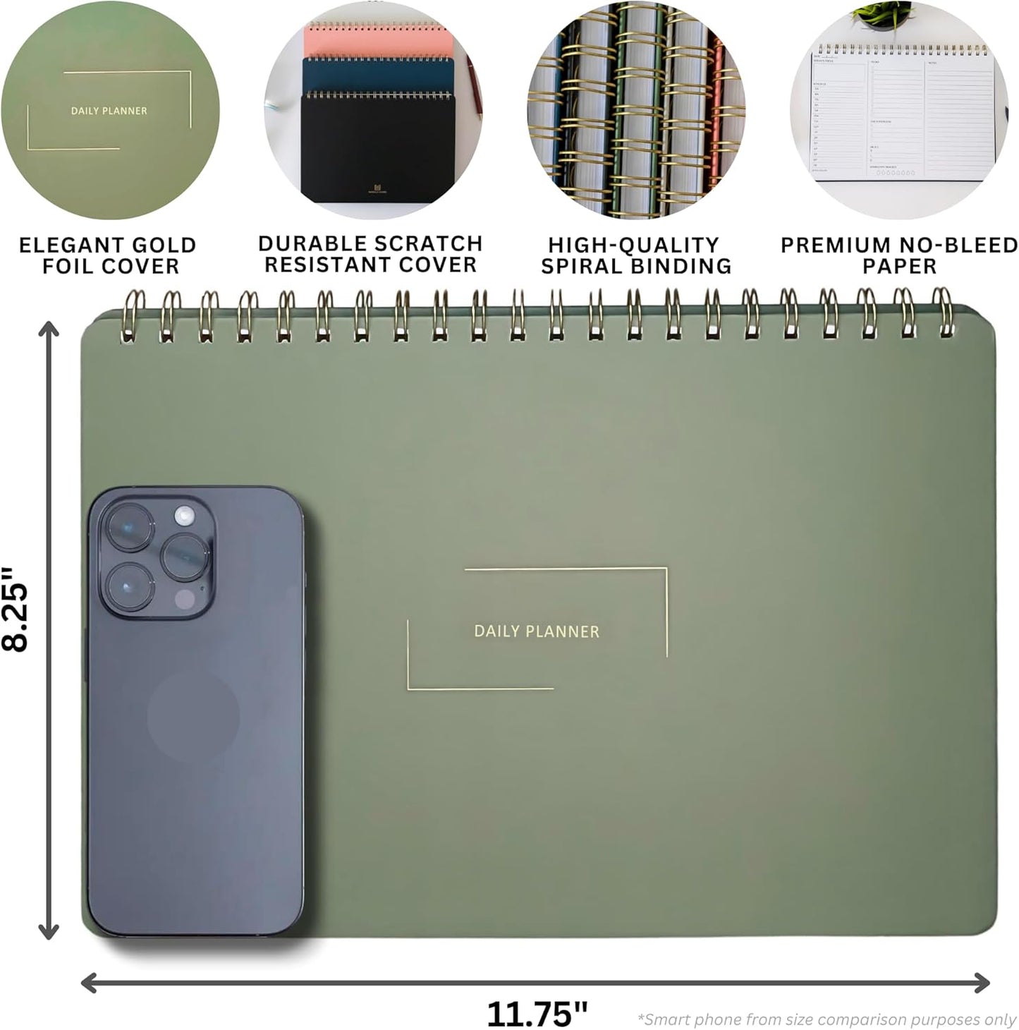 Undated Daily Planner | 8.25” x 11.75” Work To-Do Notebook | ADHD Academic Organizer | Multi-Layout | Men and Women Planner | College Supplies | Black | Landscape Layout