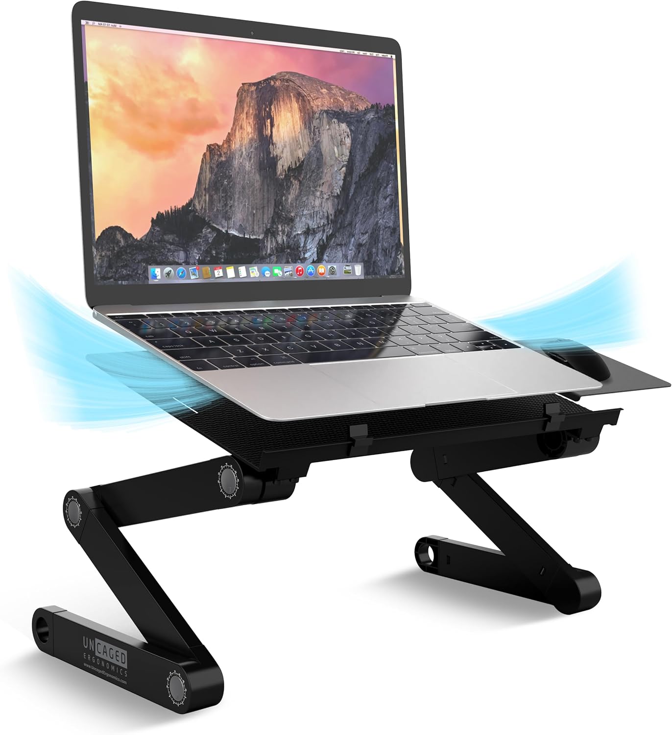 WorkEZ Adjustable Laptop Stand for Desk, Portable Laptop Stand Adjustable Height, Foldable Cooling Computer Holder Riser for Desk, Black