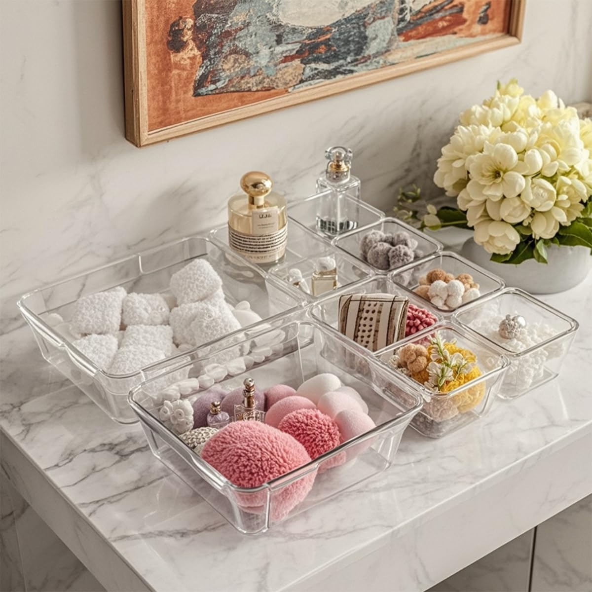 25 PCS Adjustable Desk Drawer Organizer, Acrylic Clear Drawer Organizers, 3 Size Desk Drawer Organizer for Cosmetics, Jewellery, Office, Gadgets, Kitchenware