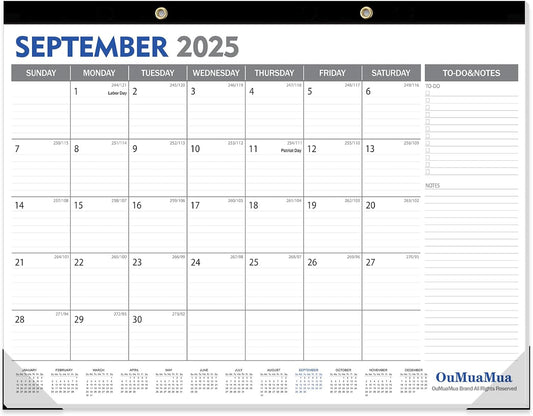OuMuaMua Large Desk Calendar 2026-19 Months from Sep. 2025 through Mar. 2027, 22 x 17 Inches Desktop Wall Calendar with Julian Date To-do & Notes, Corner Protectors for School Home Office