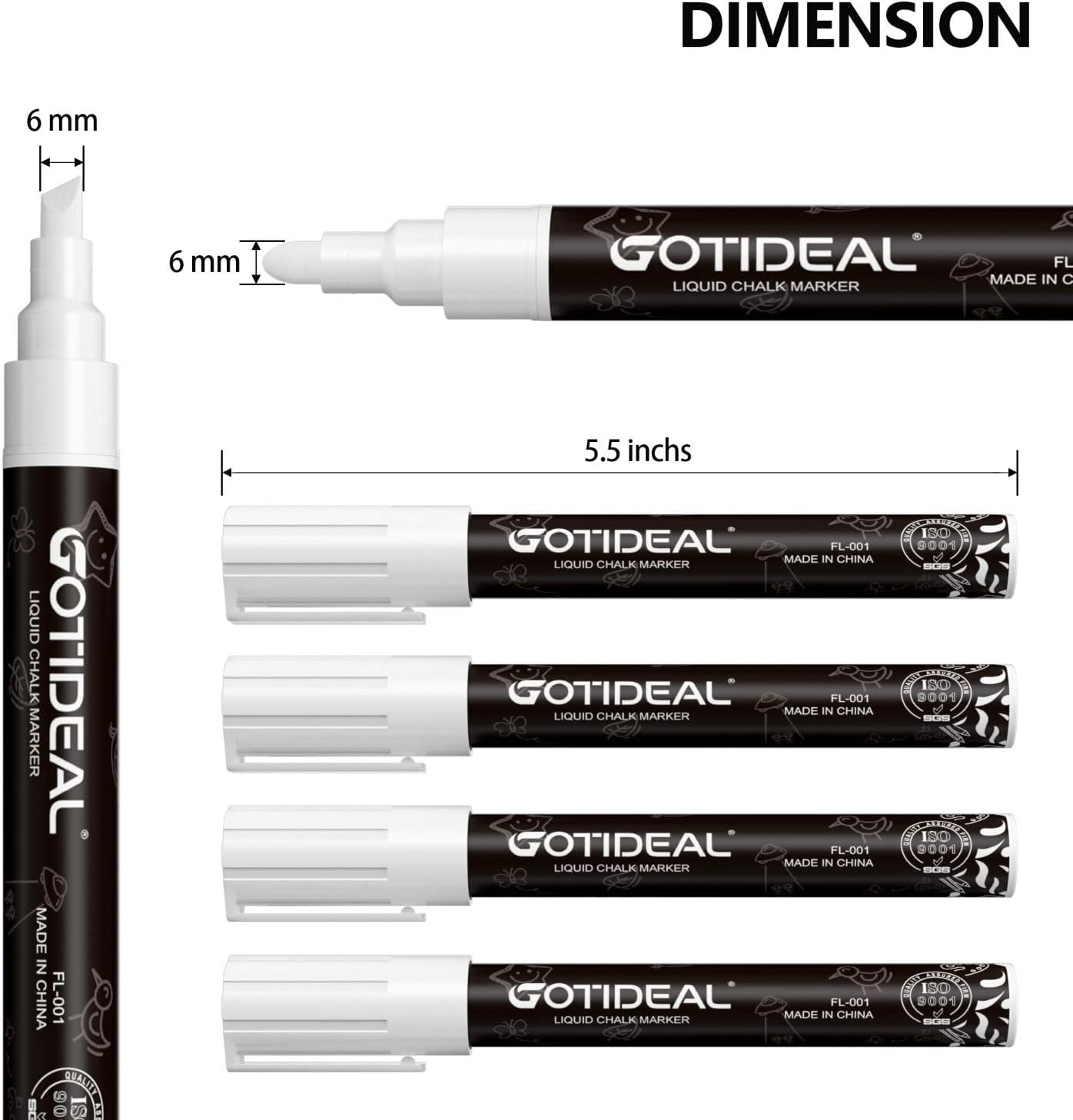 GOTIDEAL White Liquid Chalk Markers, 12 Pack Chalkboard Markers, Chalk Pens for Car Windows, Signs, Blackboard, Glass Painting, Erasable 6mm Reversible Chisel & Bullet Tip-…