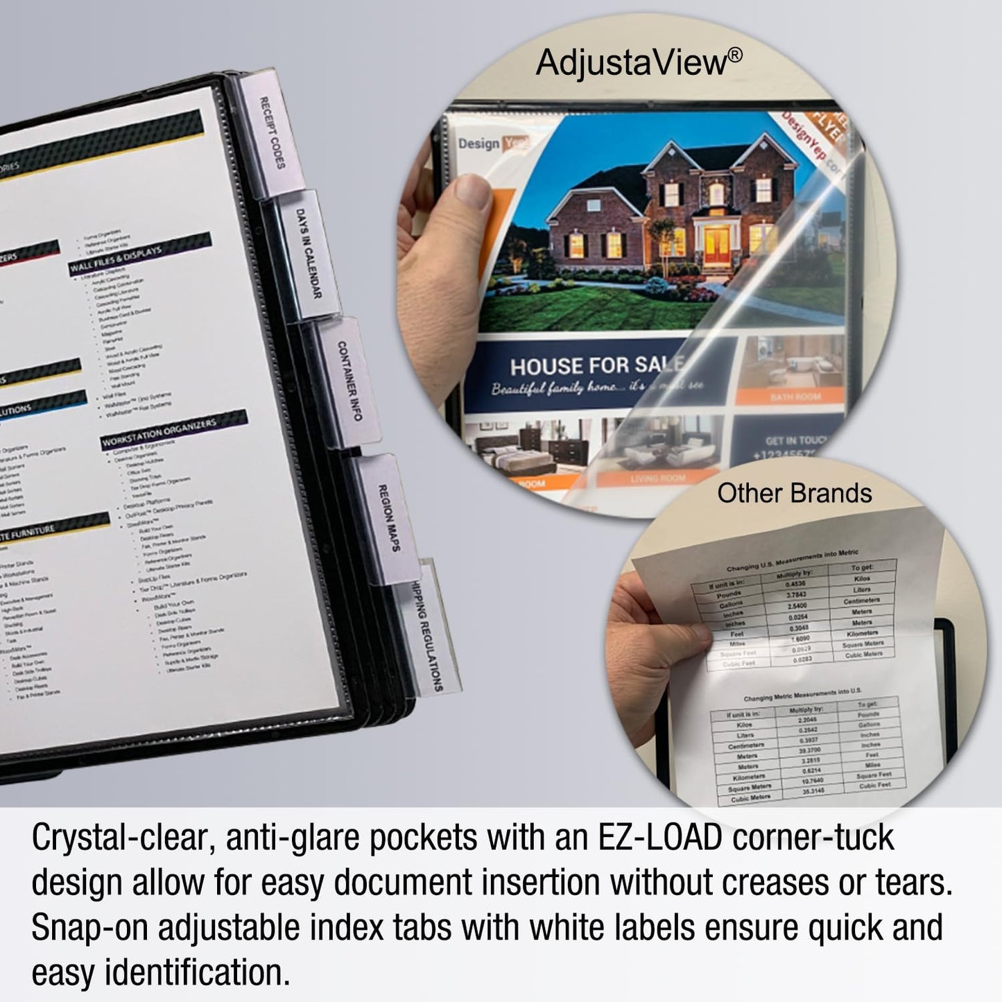 Ultimate Office AdjustaView 10-Pocket Desk Reference Organizer with Easy-Load Pockets and Compact Weighted Base for Stability, Black Pockets