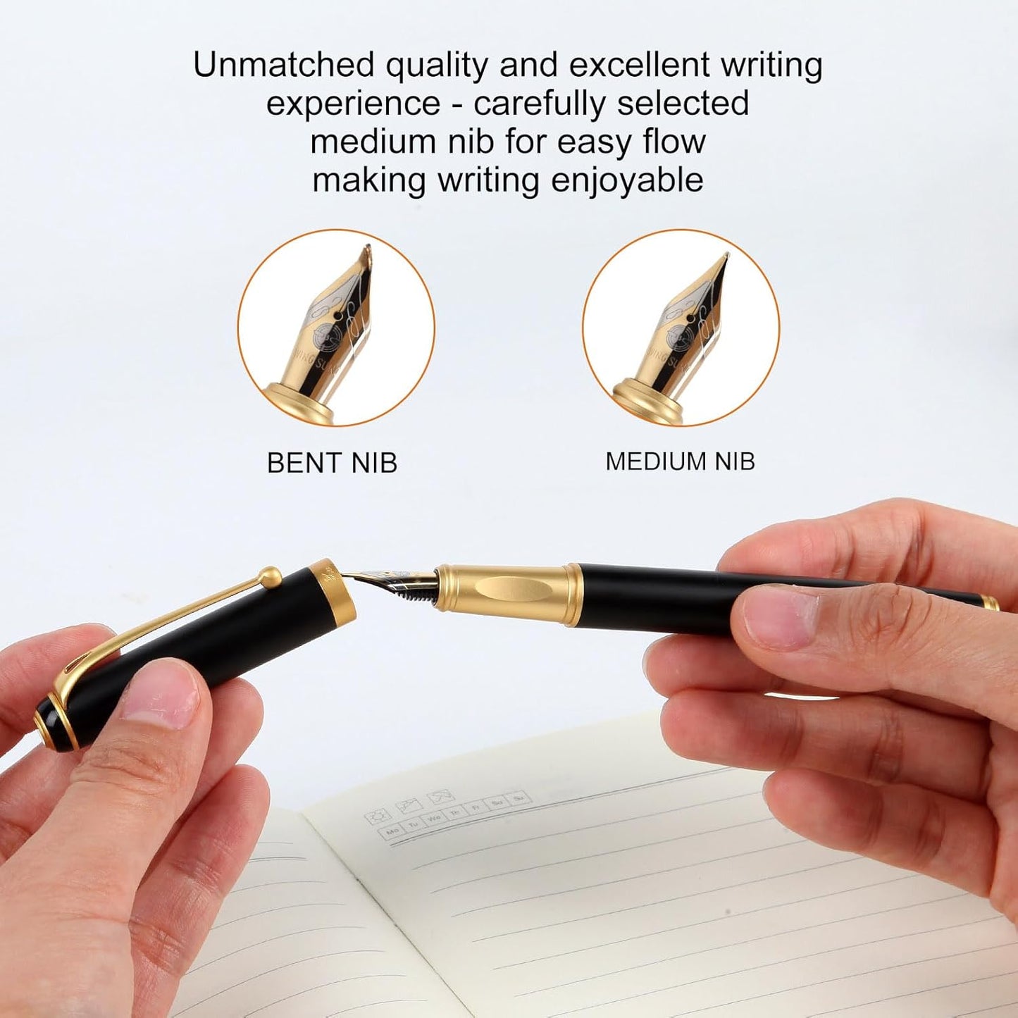 Fountain Pen-Smooth Writing Metal Water Pen with Gift Case Fine Nib Consistent Ink Flow Luxury Pen for Nice Pens Includes a Calligraphy Nib 8 Ink Cartridges and a Converter (Gold)