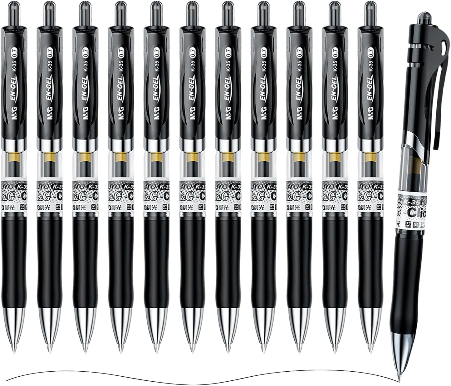 M&G 12 Pcs Gel Pens, Black Ink Pens Medium Point 0.7mm, Retractable Gel Ink Pens with Premium Ink & Soft Grip for Smooth Writing Office School Home Men Women