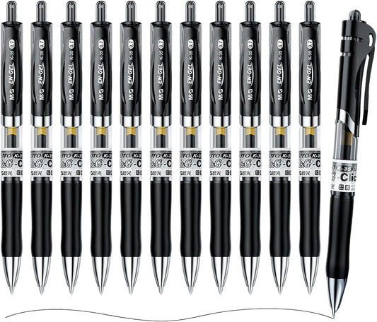 M&G 12 Pcs Gel Pens, Black Ink Pens Medium Point 0.7mm, Retractable Gel Ink Pens with Premium Ink & Soft Grip for Smooth Writing Office School Home Men Women
