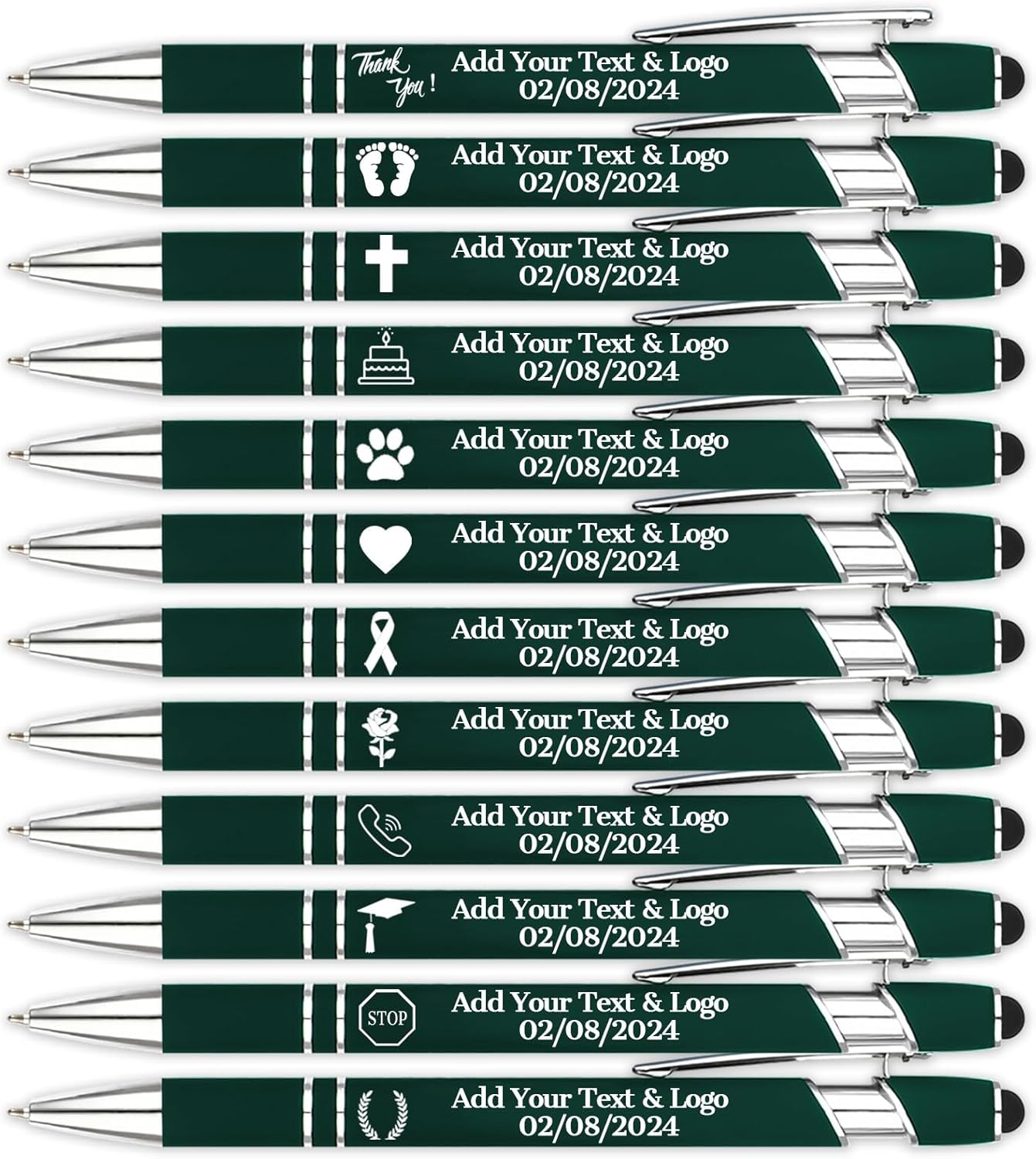 Personalized Pens with Name Logo or Message, Up to 1200 pcs Bulk Custom Metal Ballpoint Pen with Black Ink Customized Gift for Business, Graduation and Promotions (Dark Green)