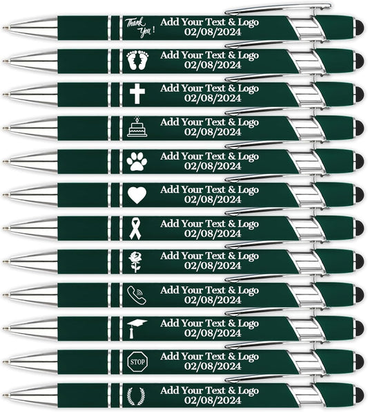 Personalized Pens with Name Logo or Message, Up to 1200 pcs Bulk Custom Metal Ballpoint Pen with Black Ink Customized Gift for Business, Graduation and Promotions (Dark Green)