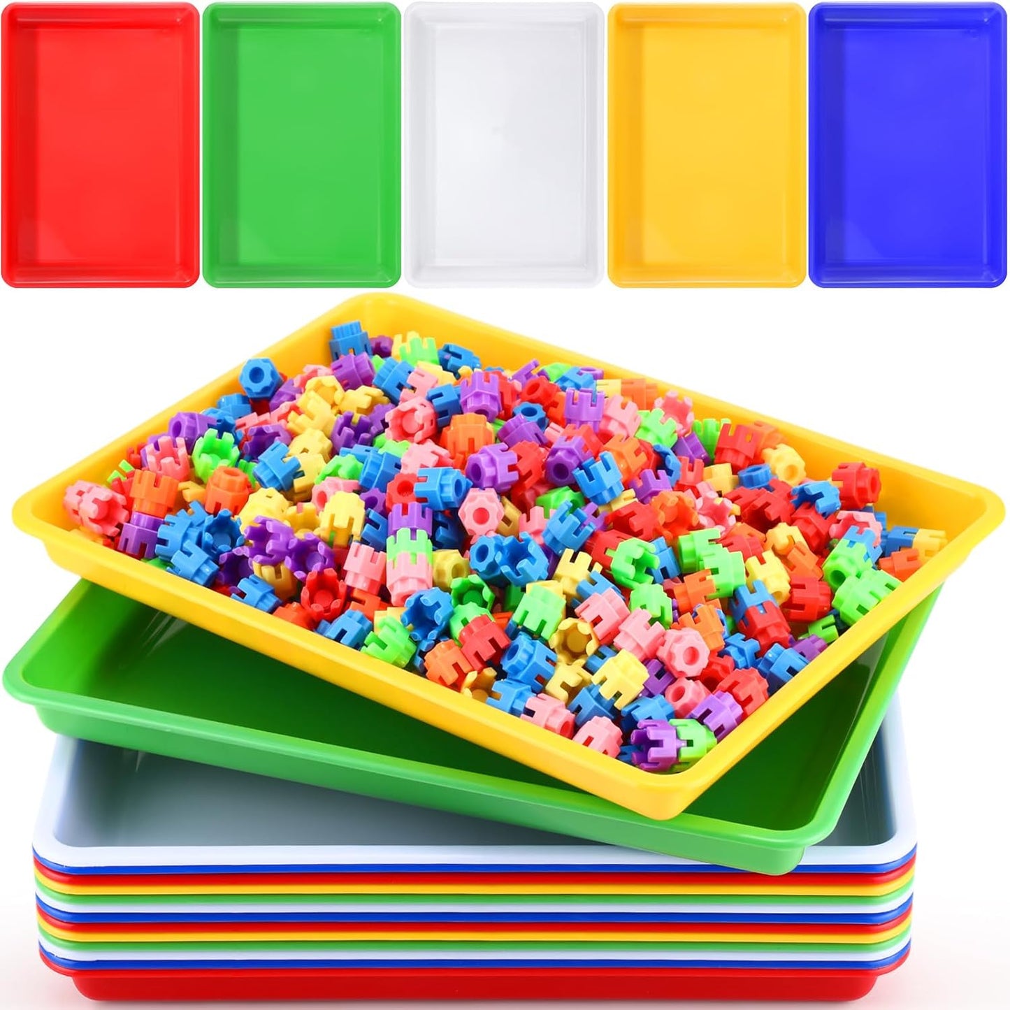 Maitys 15 Pcs Flat Plastic Trays 16.1 x 11.8'' Sensory Storage Tray Paper Stackable Classroom Bins for Office Home Organizer Arts and Crafts Supplies(Multicolor)