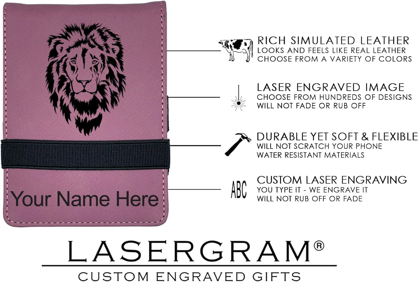 LaserGram Mini Padfolio with Notepad and Pen, Flag of The United States, Personalized Engraving Included (Pink)