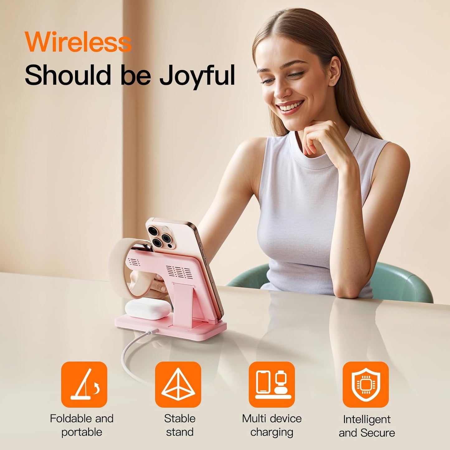 2025 3 in 1 Wireless Charger for iphone17 16 15 14 13 12 11 XR 8, Apple Charging Station for Apple Watch 10/9/Ultra/8/7/SE/6/5/4 & AirPods Series, Wireless Charging Station for Multiple Devices Apple