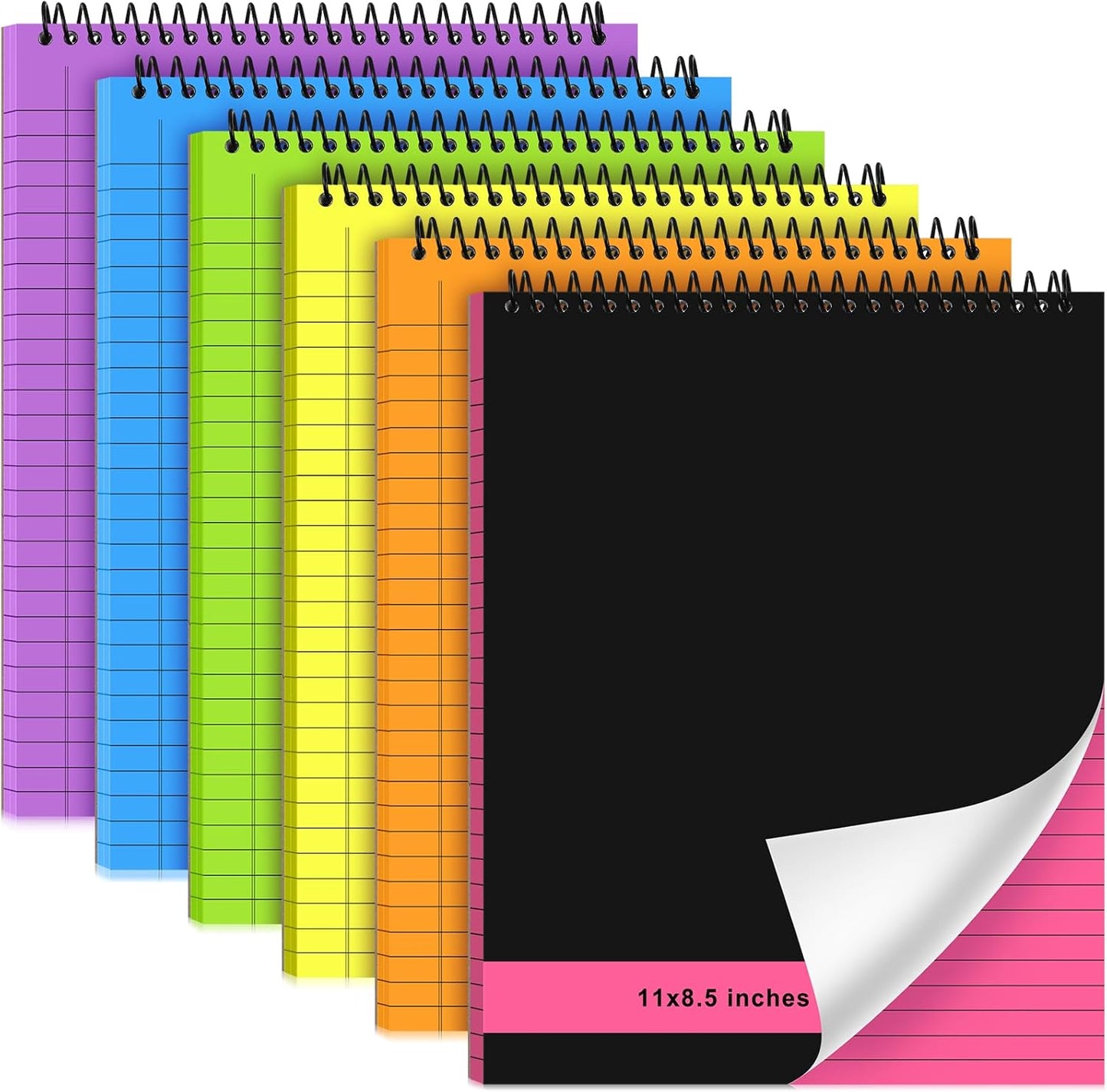 6 Pcs Legal Pad Top Spiral Bound Notebook 70 Sheets Wirebound Notepad Double Sided Ruled Memo Steno Pad with Stiff Back Cover for Business(8.5 x 11 Inches,No Holes,Bright Colors)