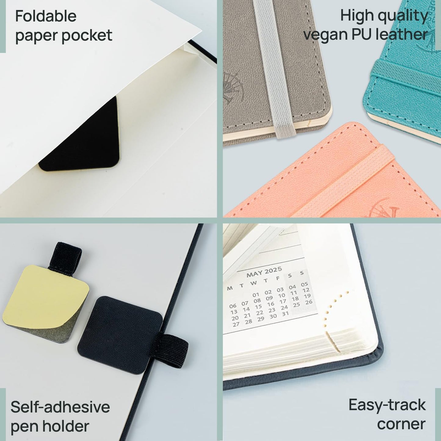 POPRUN Pocket Monthly Planner 2025-2026 (Pocket- 4''x 6.25''Soft Leather Cover) - 18 Month Calendar Book for Purse (Jul.2025-Dec.2026), 100 GSM Thick Paper - Green