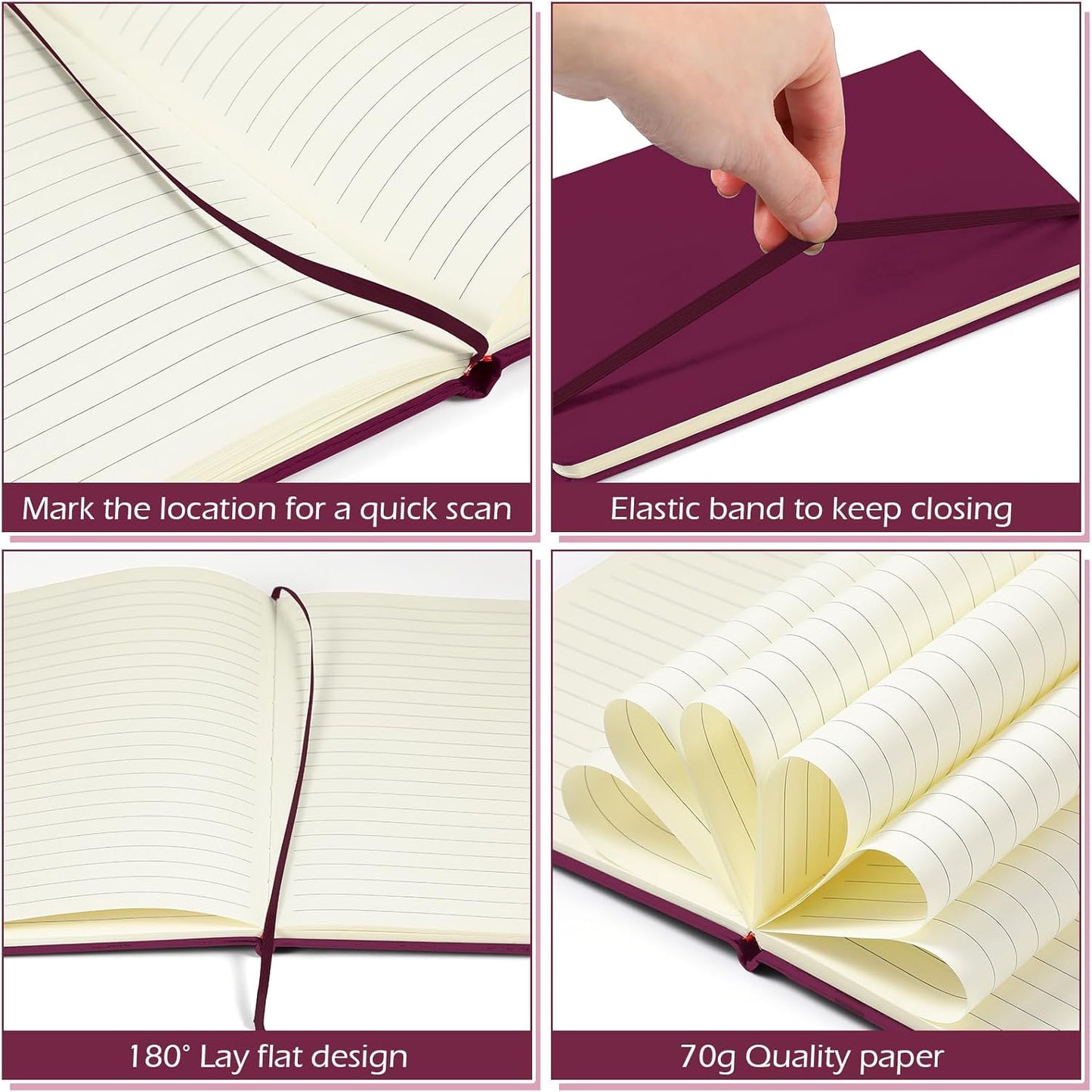 Honoson 20 Pack Lined Journal Notebooks A5 Hardcover Executive Notebook 5.5" x 8.3" PU Leather Wide Ruled Journals Bulk with Elastic Band for Home Business Office School Supplies(Burgundy)
