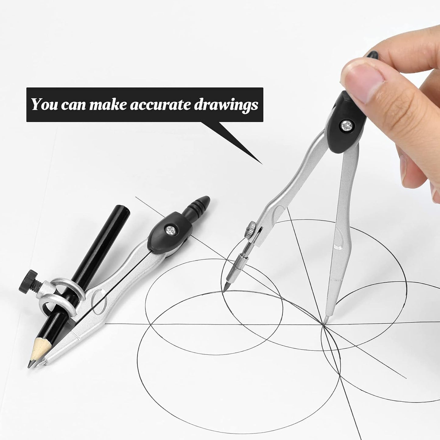 Math Geometry Kit Sets 10 Piece Student Supplies with Shatterproof Storage Box,Includes Rulers,Protractor,Compass,Eraser,Pencil Sharpener,Lead Refills,Pencil,for Drafting（Black）