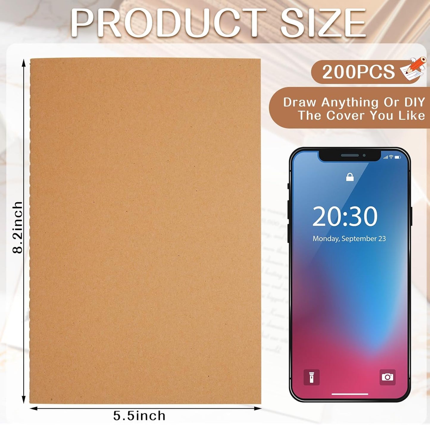 Sepamoon 200 Pack Kraft Notebook Journals 5.5 Inch x 8.3 Inch A5 Journal Softcover Notebooks Bulk for Kids Student Writing Sketch Travel Journal Office Notepad with 60 Pages 30 Sheets(Brown)