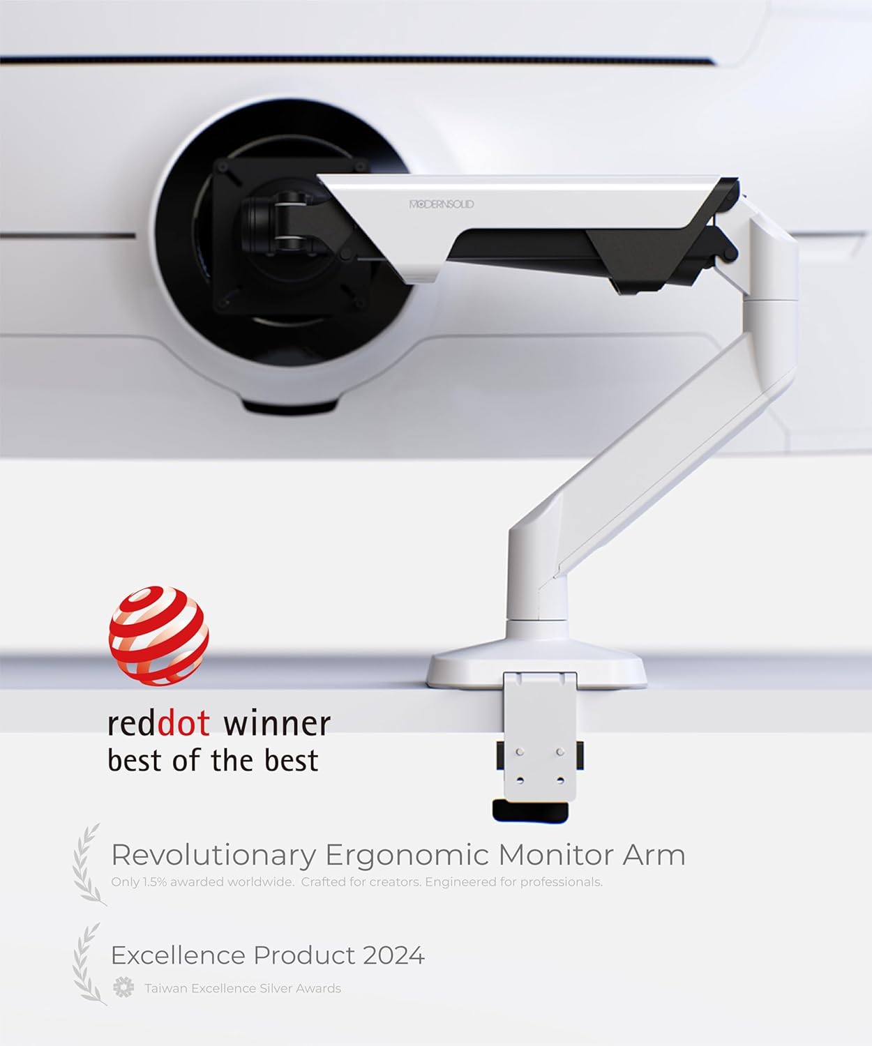 Heavy Duty Monitor Arm Desk Mount for 34-49 Inch Ultrawide Curved Monitors, Supports 14-38 lbs, Gas Spring Ergonomic Full Motion with Cable Management, Red Dot Design Awarded, White