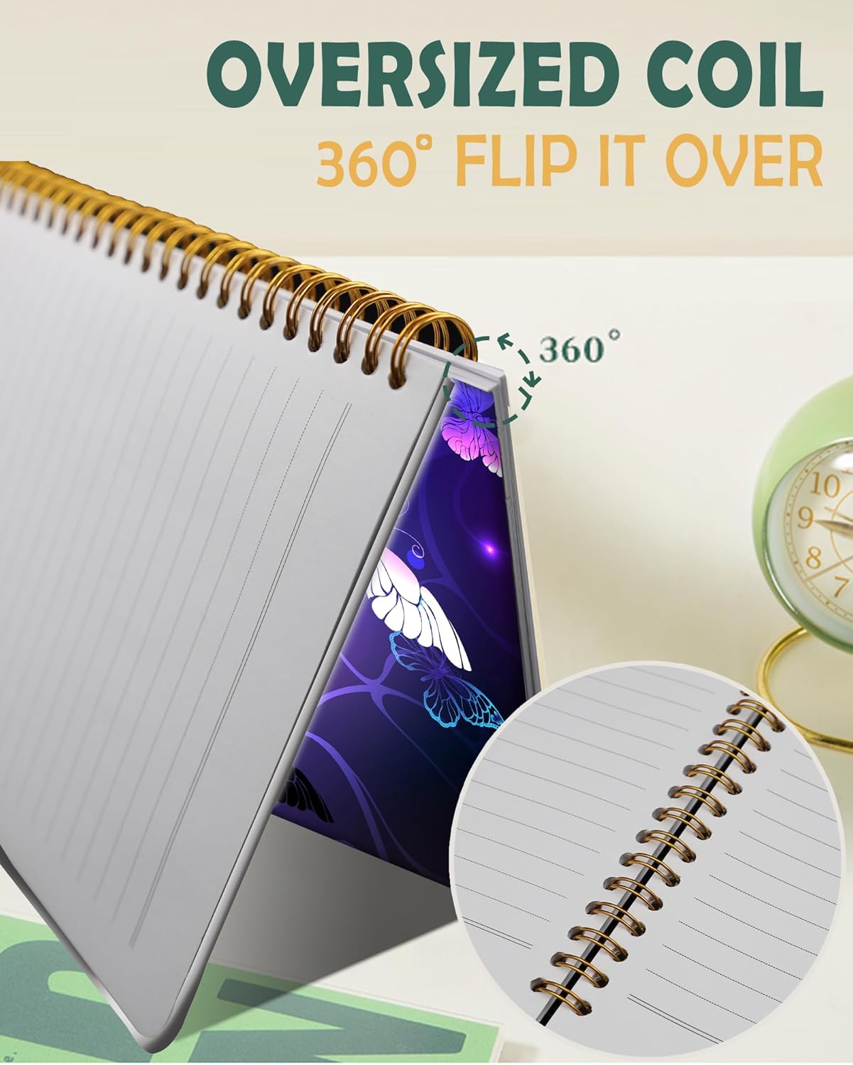 Ruled Spiral Writing Notebook,A5 Hardcover Lined College Journal for Women Lady,Fashion Puppy Watercolor Strong Twin-Wire Binding with Premium Paper,8.4" X 6",Perfect for School,Office,Home Gifts(Night Glowing Butterfly)