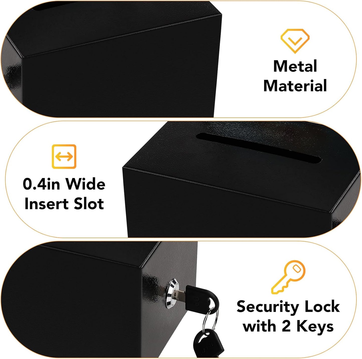 Tip Jar 2 PCS Suggestion Box with Slot and Lock Metal Donation Raffle Fundrais Cash Ballot Money Ticket Bartender Voting Prayer Comment Teacher Mailbox Booth Card Classroom Restaurant Black