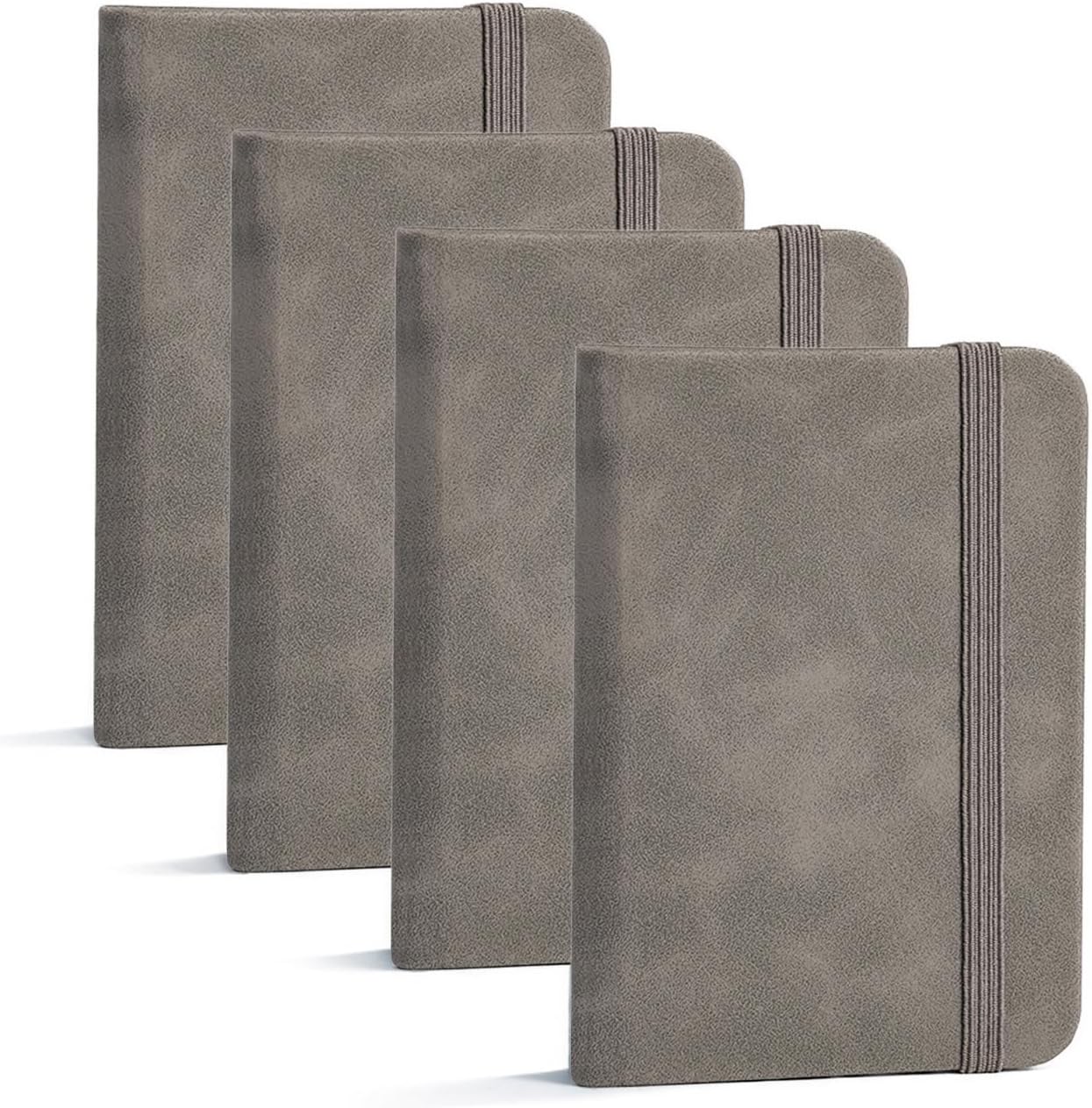 4 Pack Pocket Notebook Small Notebook, 3" x 4.4" Journal Notebook Hardcover with Thick Lined Paper, 200 Pages Leather Cover Mini Journal Notepad (Gray)