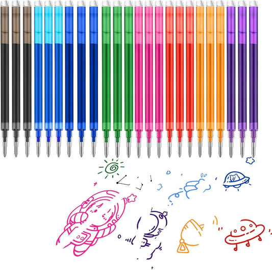 0.7 mm Erasable Gel Ink Pen Refills Compatible with Frixion Friction, Smooth Writing Multicolor Retractable Fine Point Pen Refill for School Office Home Art (8 Colors, 24)
