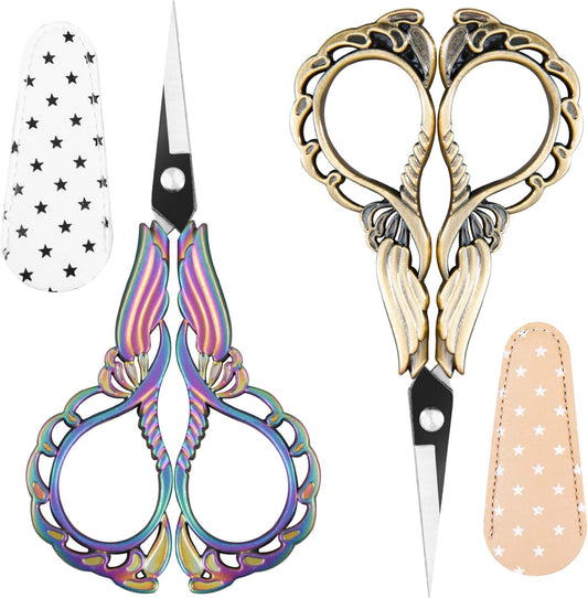 2-Pack Embroidery Scissors Kit with Covers - Cute Cut-Out Design Handles, Sharp Tips for Precise Cutting - Ideal for Craft, Sewing, and More