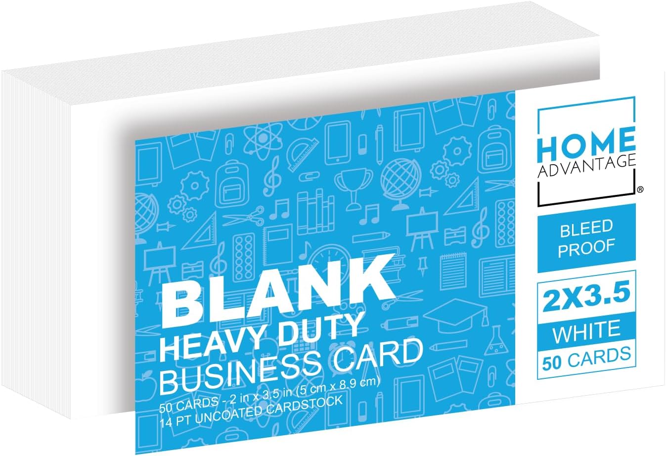 Home Advantage 2x3.5 Blank Index Cards - Our 50 Pack of Blank Note Cards Use Heavy Duty Cardstock to Make Them Bleed Proof - These Plain Index Cards Make Great Blank Business Cards & Blank Flashcards