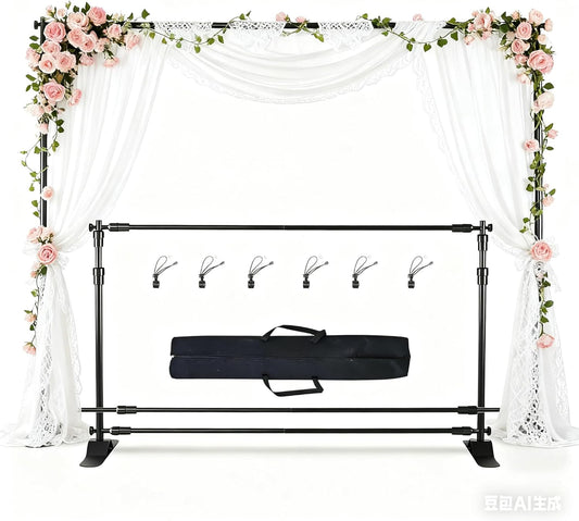 10x8ft Adjustable Metal Telescopic Tube Backdrop Stand，for Parties and Photography Sessions Heavy Duty Background Stand，Portable Install and Repeat use Banner Stand for Photoshoot，with Carrying Bag