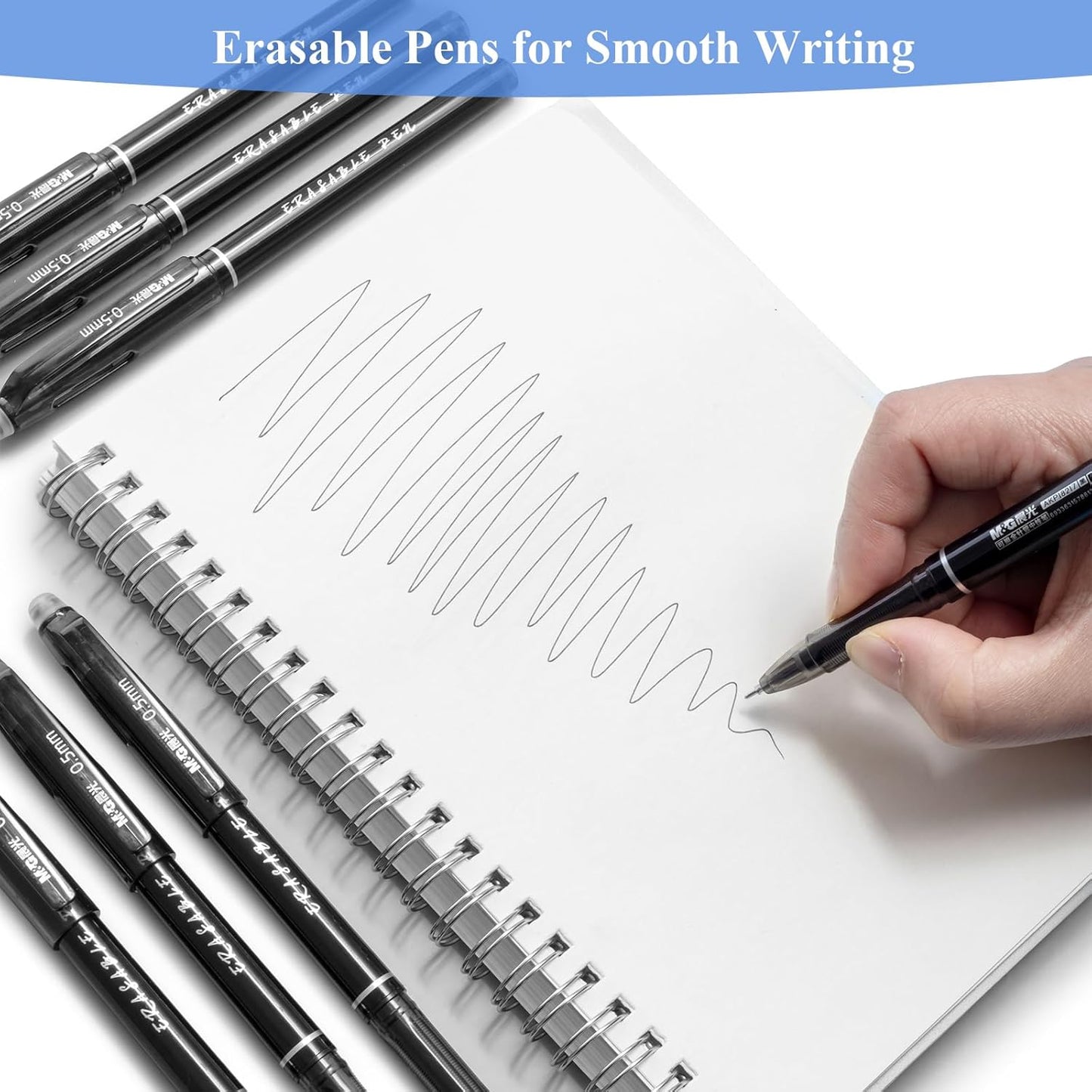 M&G Erasable Gel Pens, 12 Pcs Erasable Pen Fine Point 0.5mm, Black Erasable Gel Ink Pen with Comfort Grip and Cap, Make Mistakes Disappear for Drawing Writing Planner and Crossword Puzzles